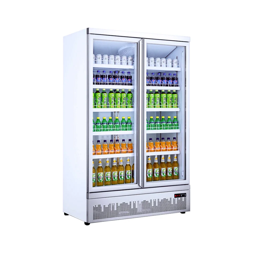 Supermarket Display Cabinet Commercial Refrigerator Beverage Cooler 2 Glass Door Refrigerator Beverage Fridge