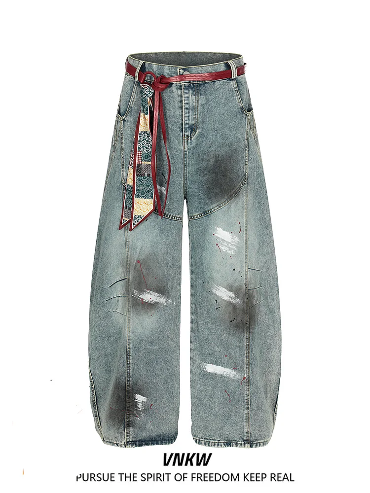 

Джинсы свободного кроя Cleanfit для мужчин и женщин, уличные джинсы, деконструированная рабочая одежда с брызгами краски, длинные брюки, повседневные хлопковые брюки