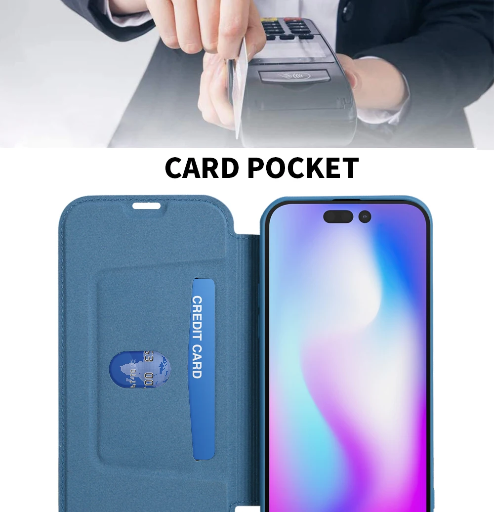 Luxuriöse Flip-Lederhülle für iPhone 16 15 14 13 12 11 Pro Max Xs Xr 16Plus, stoßfeste Flüssigsilikonhülle mit Kartenfach und Geldbörsenfunktion – Detail 1