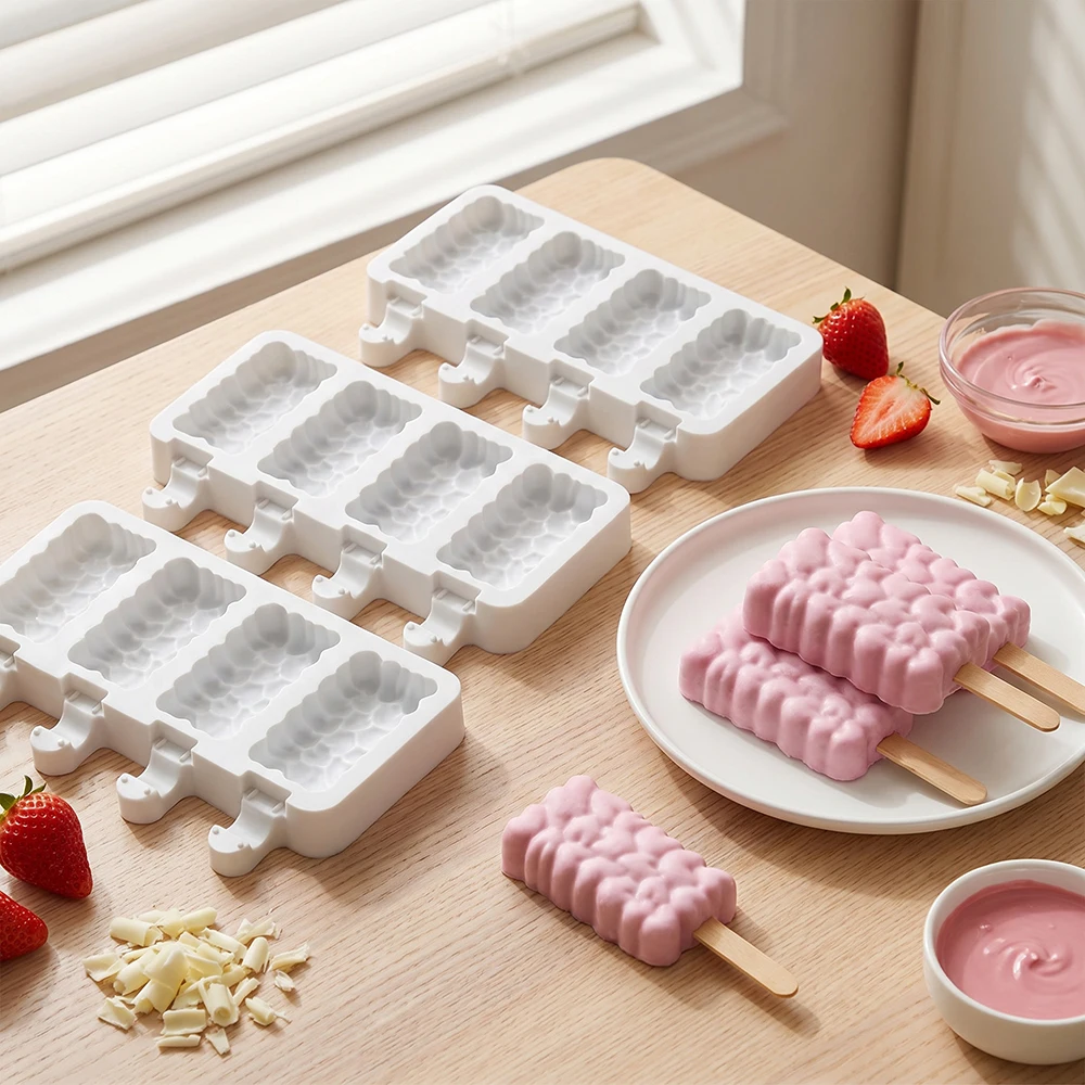 1pc 4-chamber starry rectangular popsicle silicone mold ice cream ice cream ice cream tray suitable for DIY summer popsicle tray