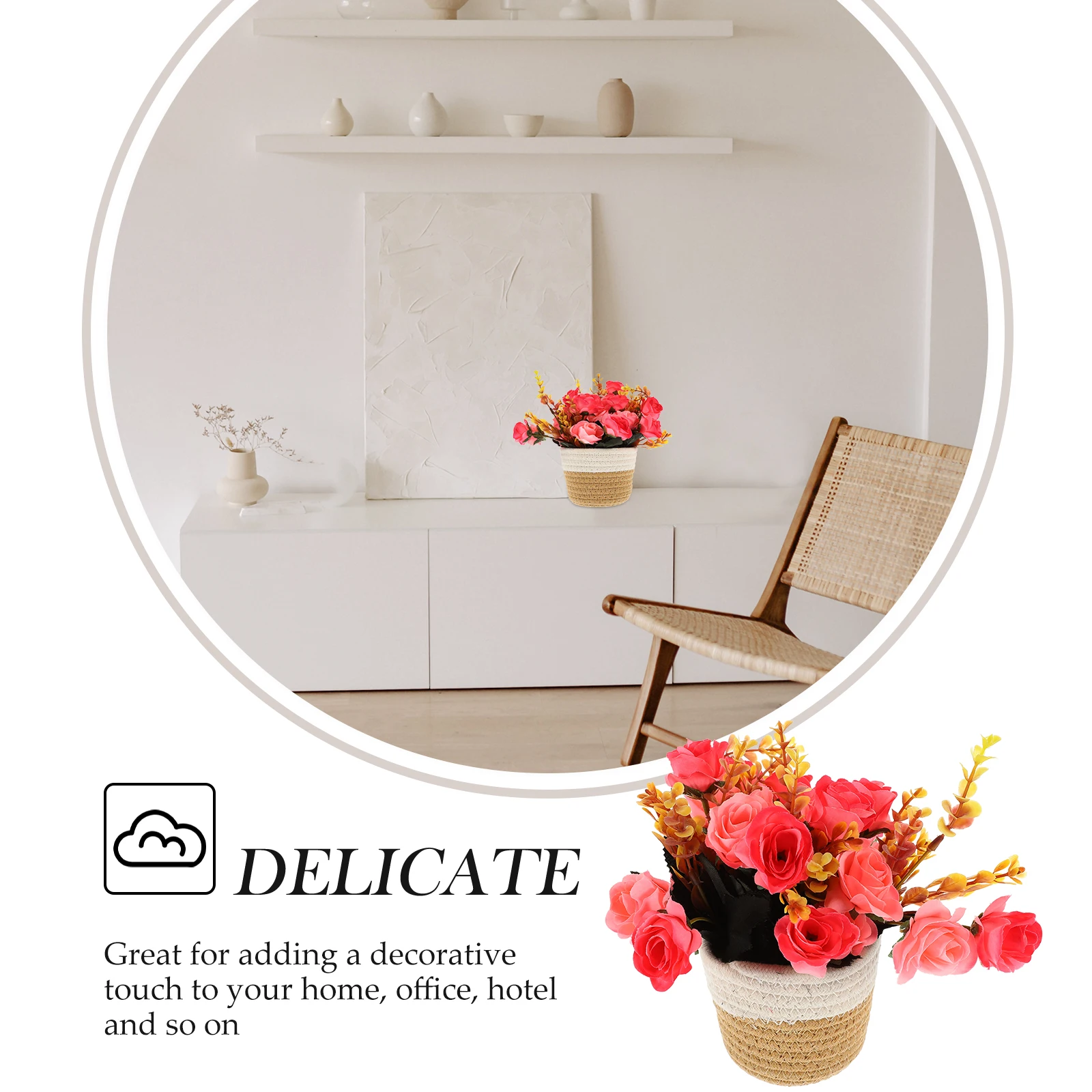 

10 Woven Flower Baskets Artificial Plants Home Decor Lifelike Potted Plants IndoorFloral Arrangement Green Bouquet Ornaments