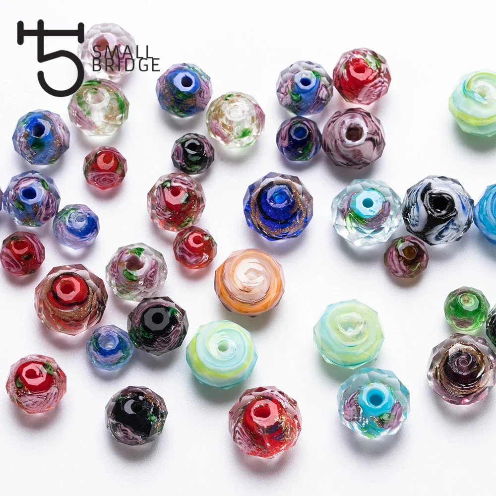 12mm Murano Mixed Color Flower Glass Beads for Bracelet Making Material Pearls Faceted Rondelle Large Lampwork Beads L001