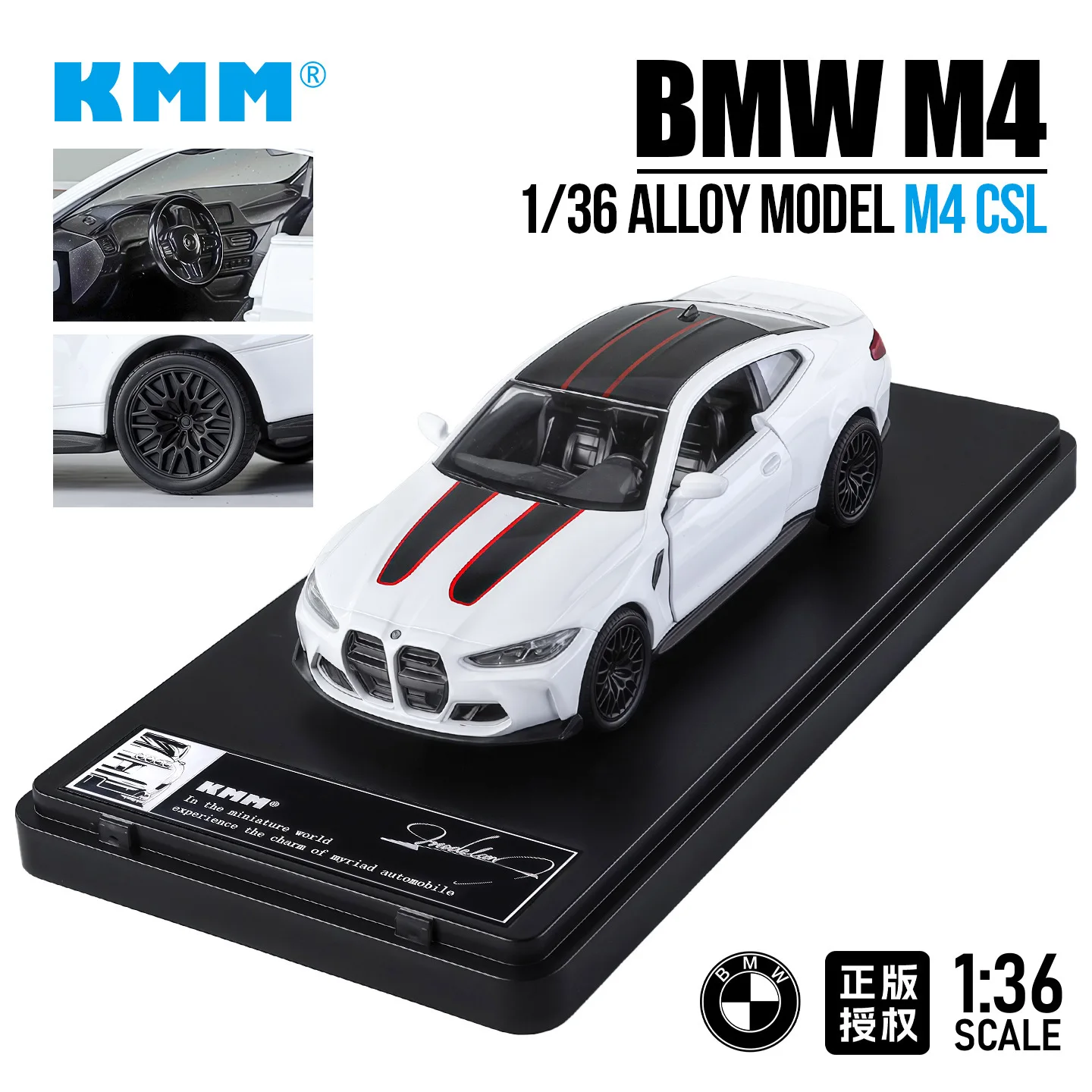 1/36 BMW M4 CSL Alloy Toys Car Model High Simulation Metal Genuine Door Opened Pull Back Function Boys Birthday Gifts Collection