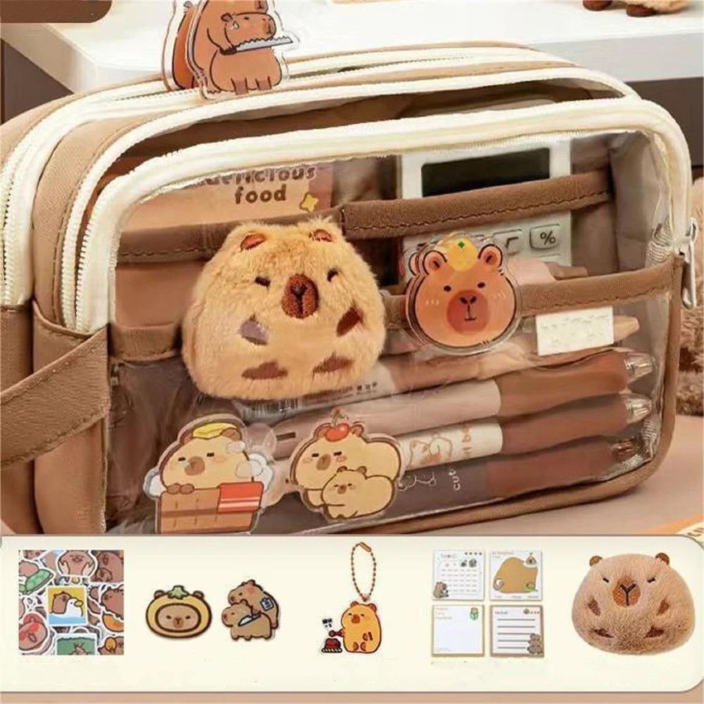 Cute Pencil Case Clear Pencil Pouch Multi-Layer Pencil Case Capybara LargeCapacity PencilCase Wide Opening Pencil Pouch for kids