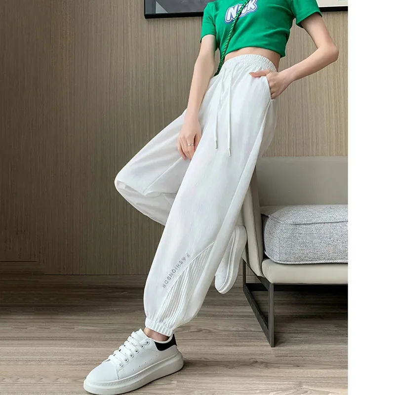 

Ice Silk Thin Quick-Drying Exercise Pants New Loose Slender Casual Harem Pants Summer Solid Color Women's Ankle-length Trousers