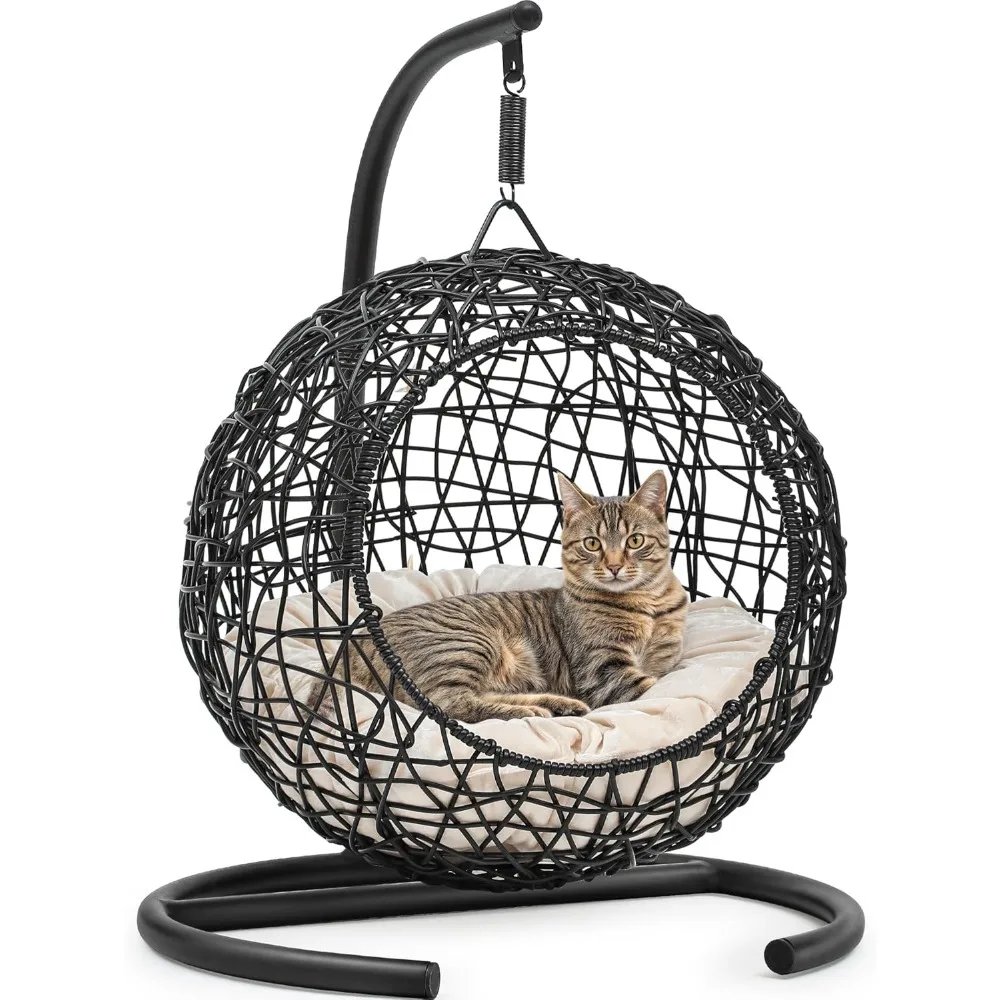 

Cat Swing Bed with Stand & Cushion,Cat Egg Chair with Rattan Wicker Appearance,Indoor Hanging Swinging Cat Bed and Small Animals