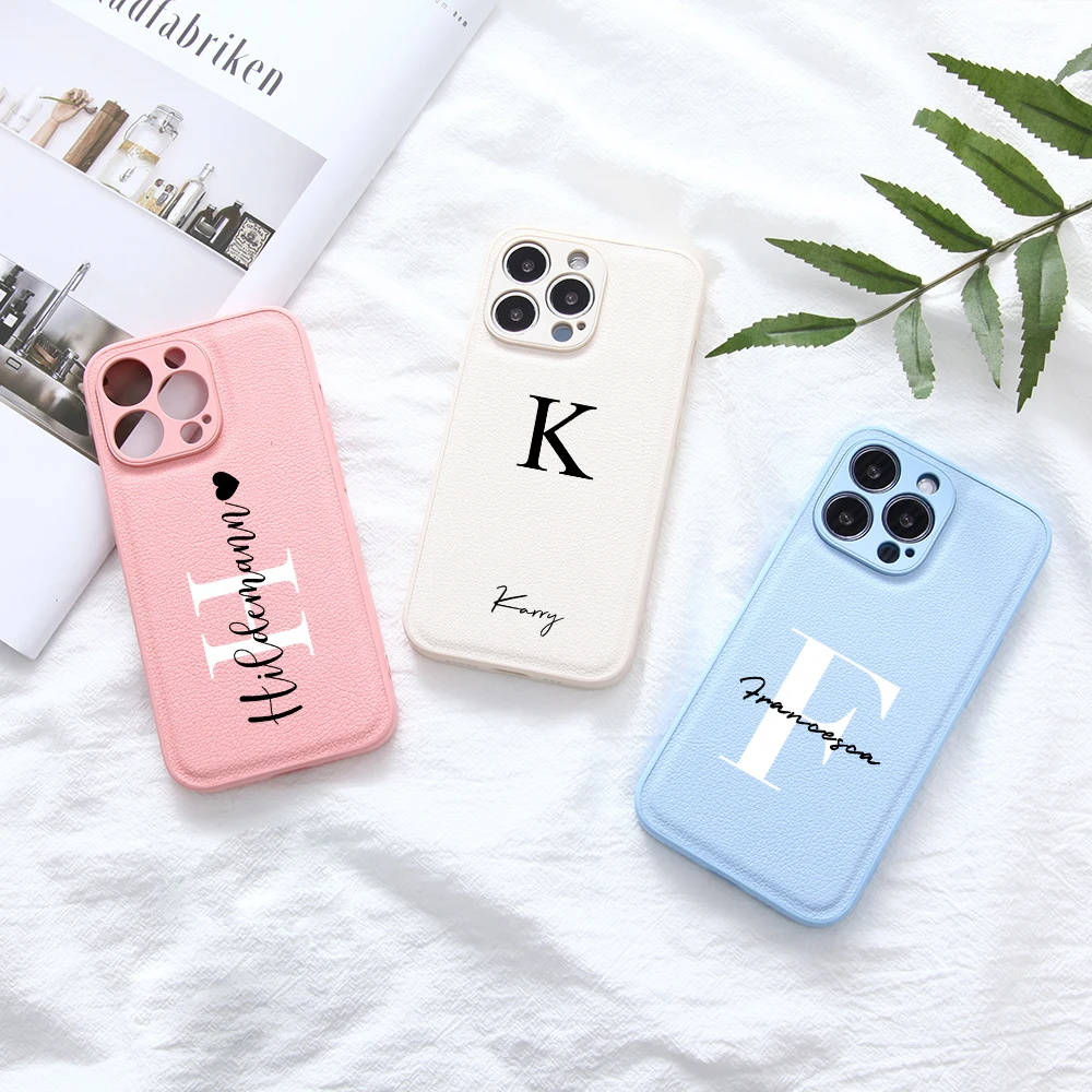 Индивидуальный персонализированный кожаный чехол с инициалом имени и сердцем для iPhone 15 14 13 11 12 Pro Max X 7 8 Plus, мягкий чехол с каймой для iPhone 15