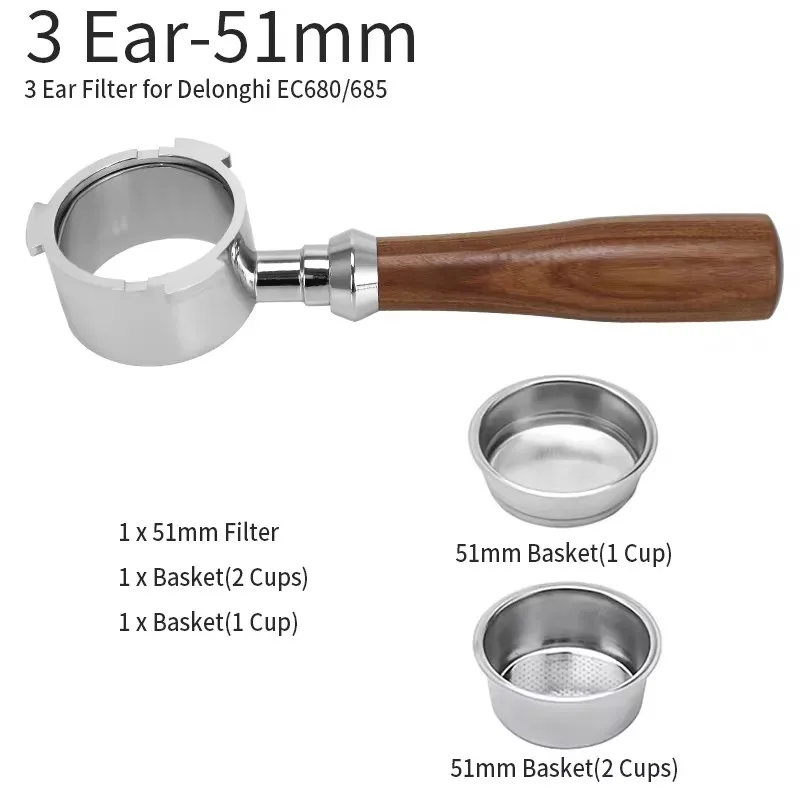CafeGaGa 51 mm Kaffee-Siebträger ohne Boden für Delonghi ec680 685 mit Ersatzfilterkorb, nackter Siebträger, Espressomaschine 6