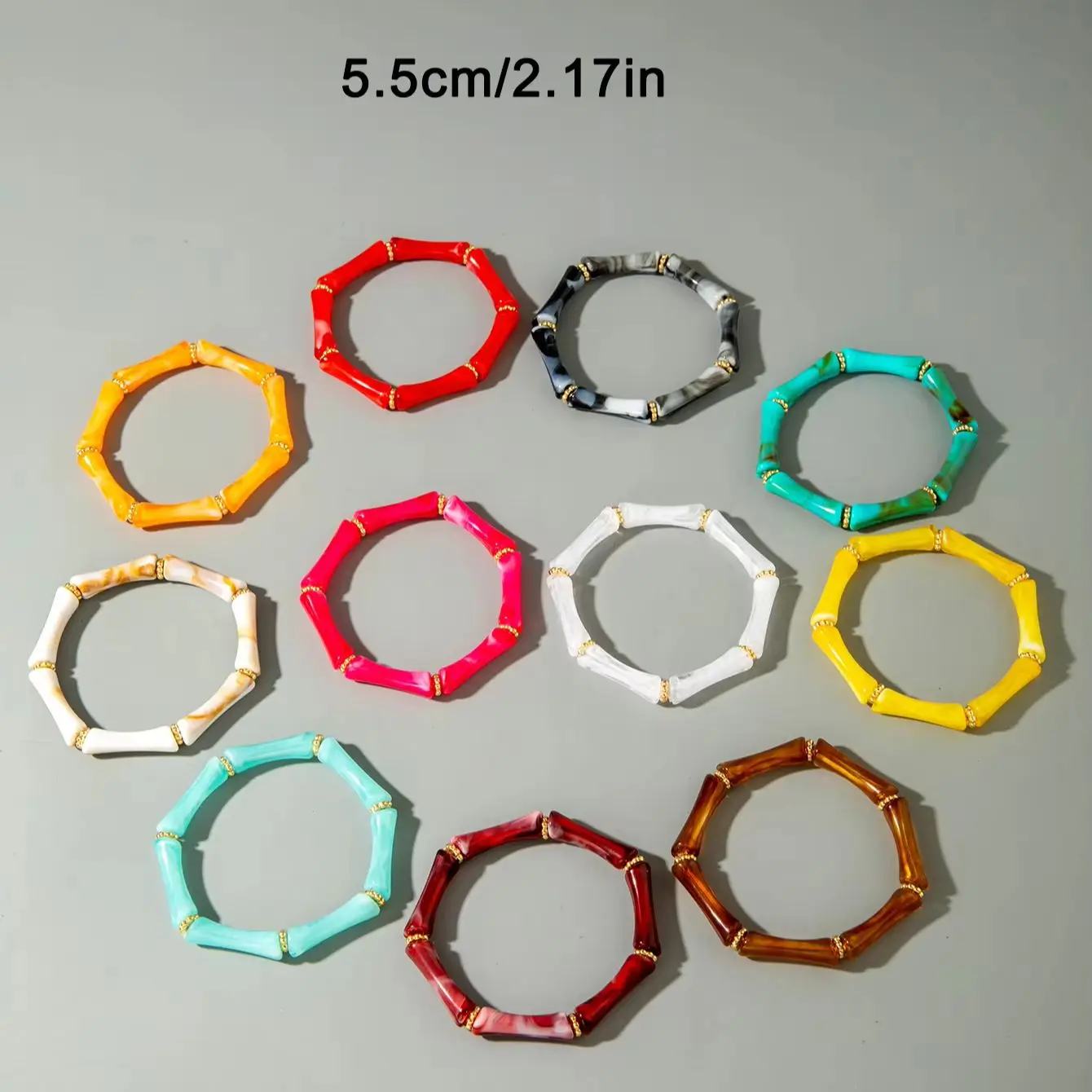 Tocona Minimal Colorful Acrylic Bamboo Shaped Beaded Bracelet With Small Flower Spacers Women Vacation Versatile Jewelry Gift