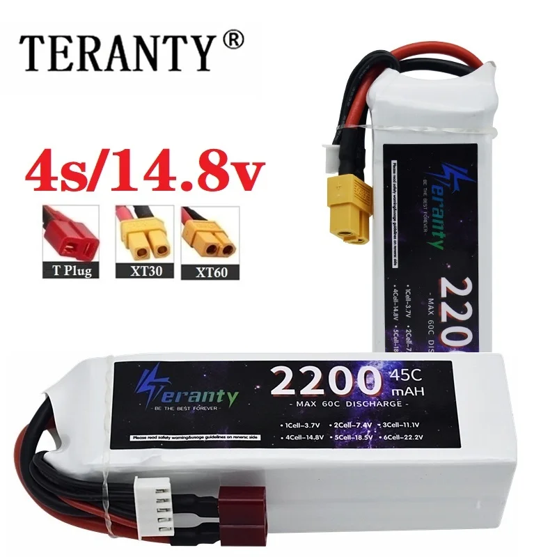 TERANTY 4S 2200mAh 45C 14.8V LiPo Battery with XT60/Deans T/XT30 Plug for Drone FPV RC Car Boat Heli Airplane UAV 4S Battery