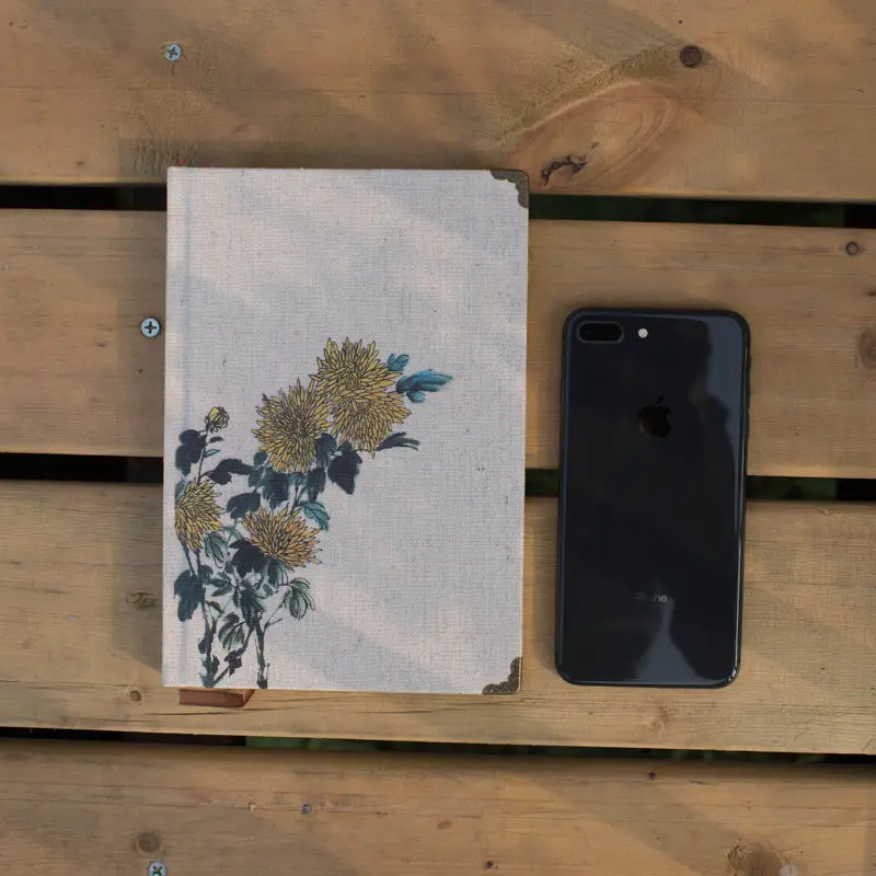 Product Literary Retro Diary Linen A5 Notebook Horizontal Line Notepad Chinese Flowers Creative Gifts New Cute