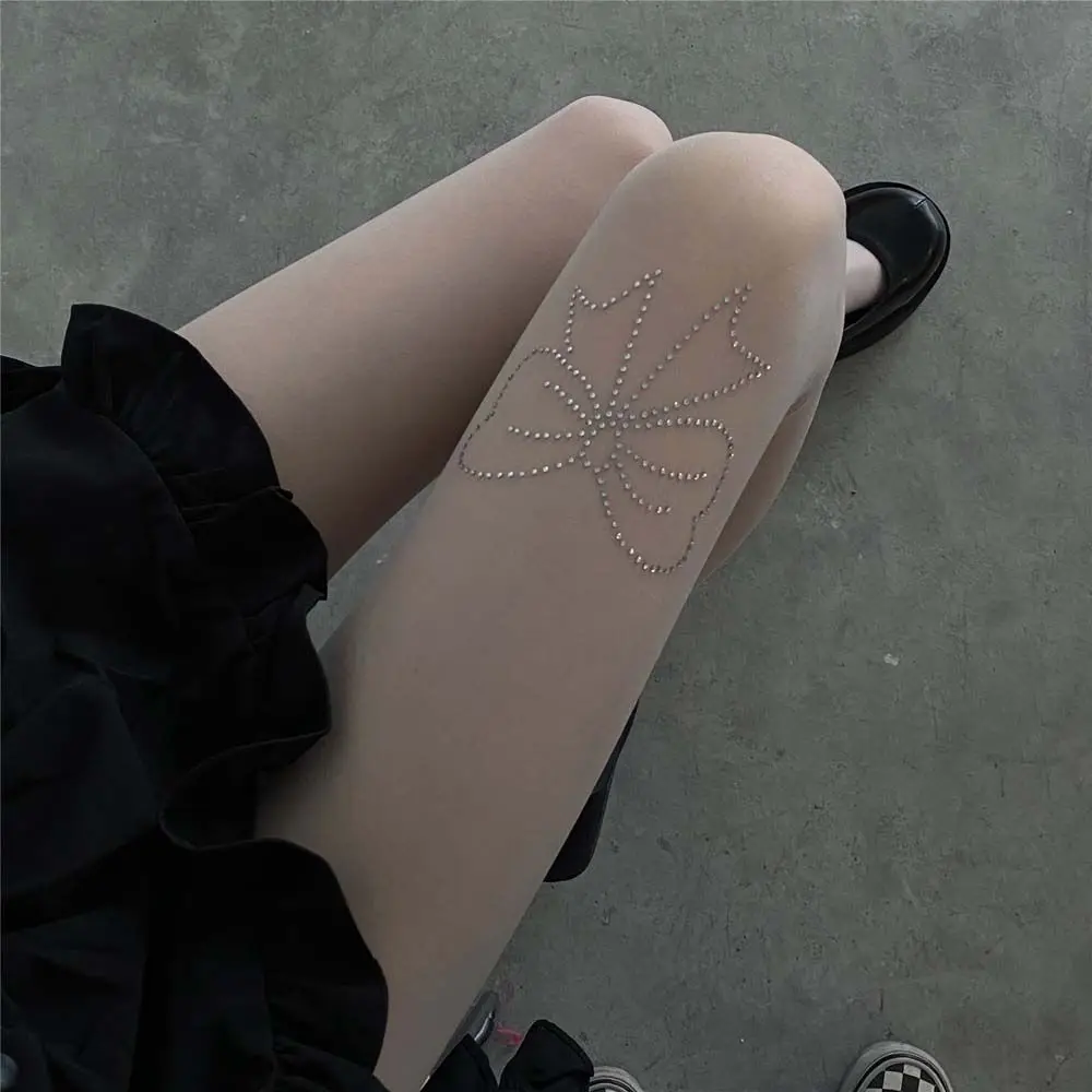 Kawaii Ultra-thin Female Stockings Star Bow Rhinestone Sexy Women Tights Mesh Fishnet Pantyhose Anti-hook JK Lolita Girls Tights