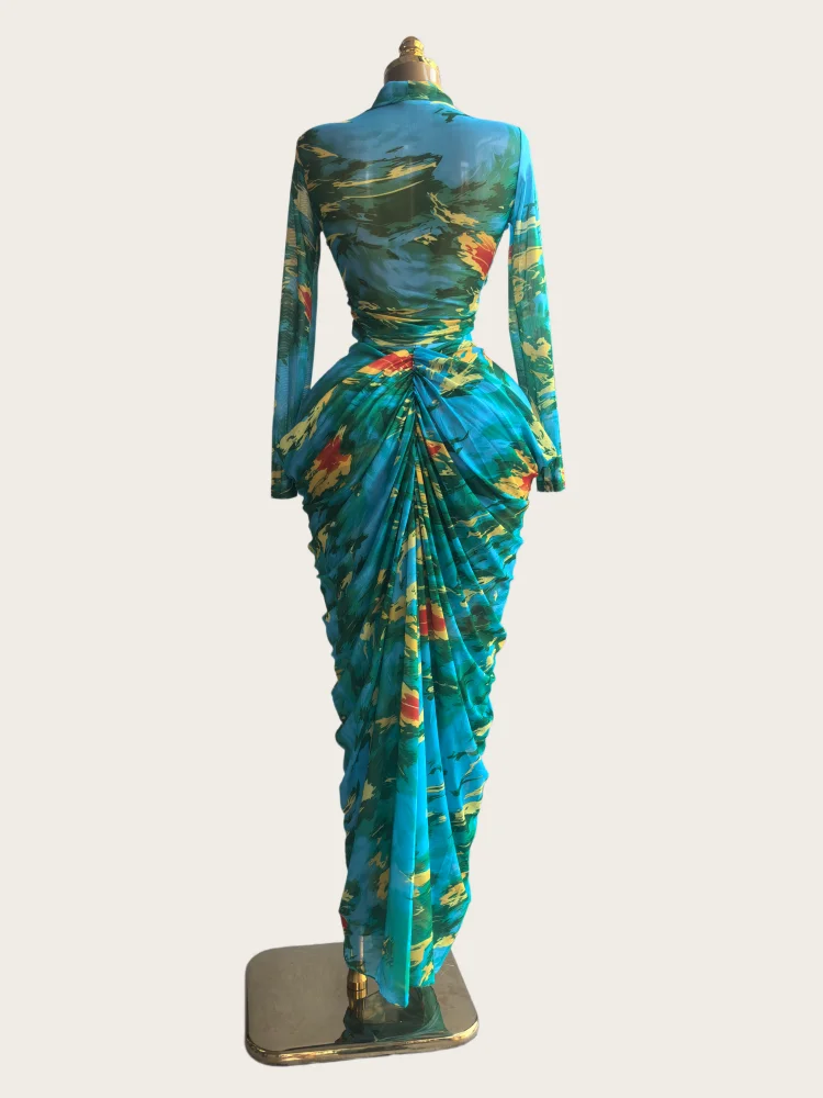 GLCMYAYA Tie Dye Printed Women Set Wrap Crop Top + Ruched Maxi Skirt 2026 Summer Beach Vacation Birthday Two Piece Set Outfits