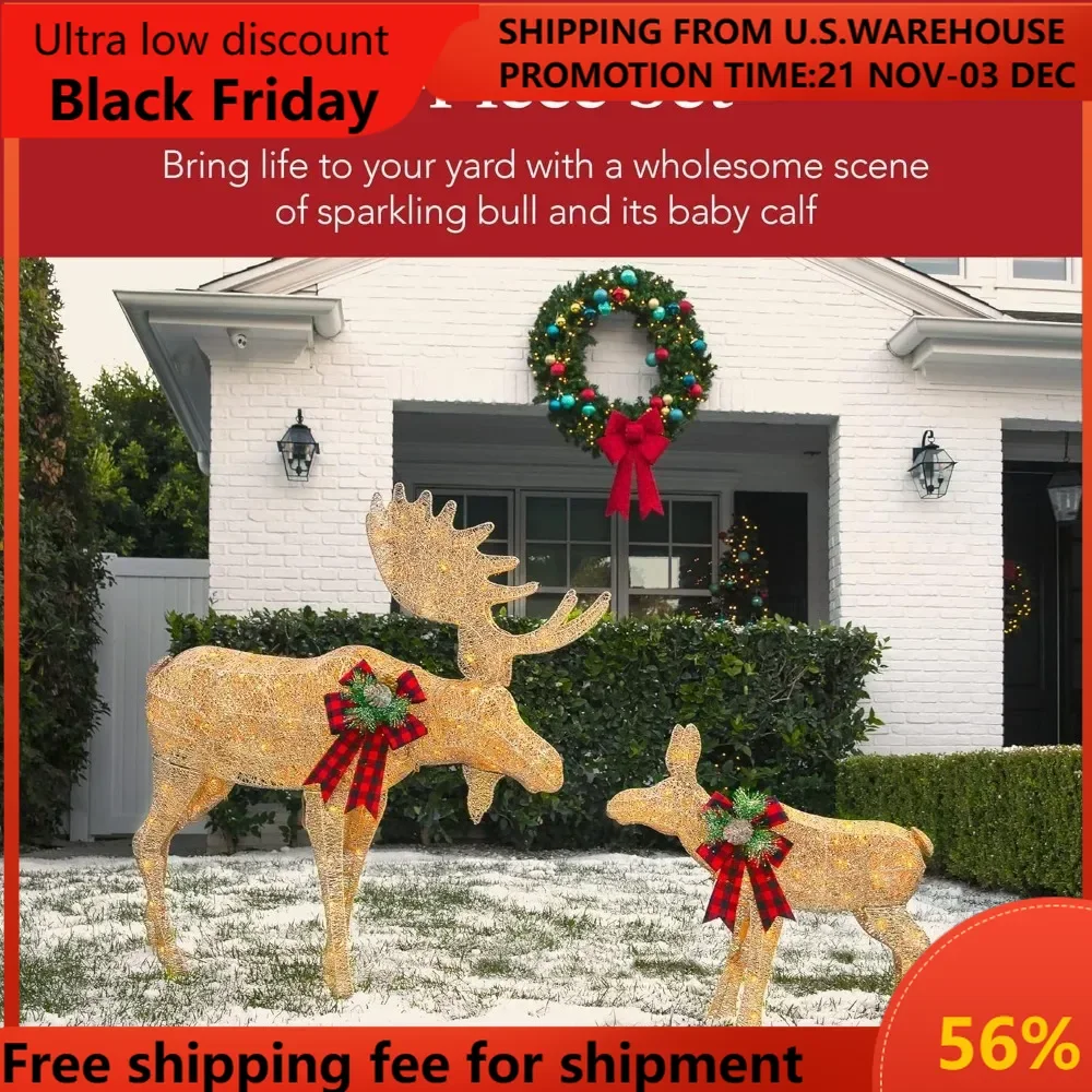 2-Piece Moose Family, Lighted Outdoor All-Weather Christmas Yard Decoration Light-Up Décor Set w/ 170 LED Party Decor