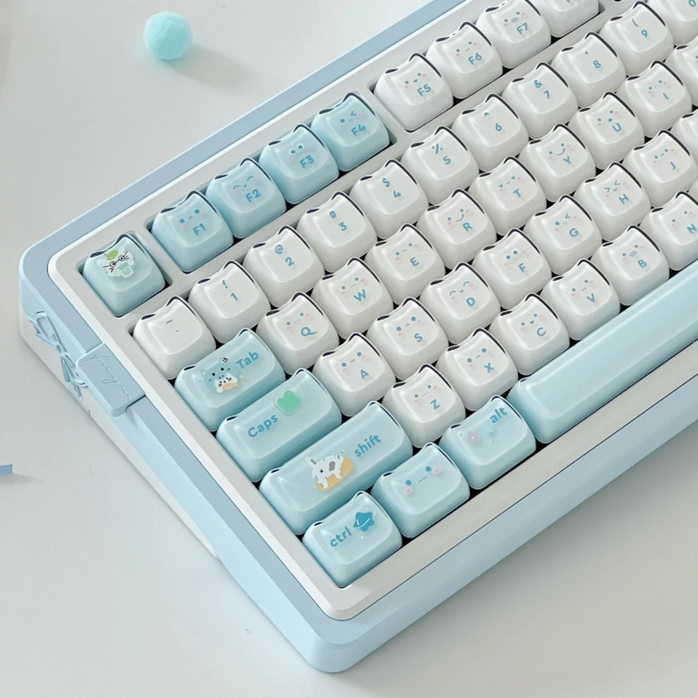 URE Blue Jelly Kitten Paradise Keycaps ABS+PC Double Shot MAO Keycaps For MX 61/64/68/75/84/87/96/104/108 Mechanical Keyboard
