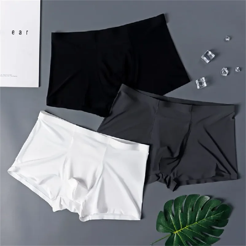 3PCS High Quality Men's Ice Silk Underwear Summer Thin Breathable Seamless Panties Sexy Male Underpants Plus Size