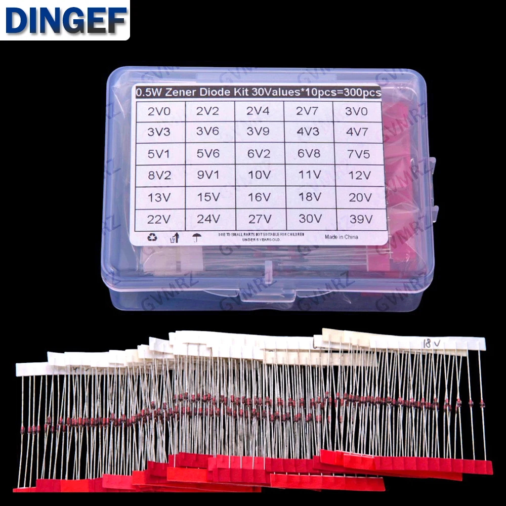30Values 2V0 2V2 2V4 2V7 3V0 3V3 3V6 ​​300PCS 0.5W Zener Diode Sample Package 2V0-39V DO-35 4V3 4V7 5V1 3V9