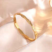 ZAKOL Personalized Bamboo Inlaid Zircon Stainles Steel Bangles Smooth Metal Bracelet Waterproof Jewelry for Women