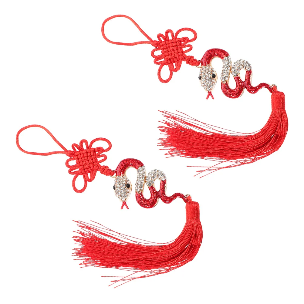 

2pcs Lucky Tassel Ornament Chinese Car Hanging Pendant Rhinestone Snake Year Of The Snake Decoration For Rearview Mirror Spring