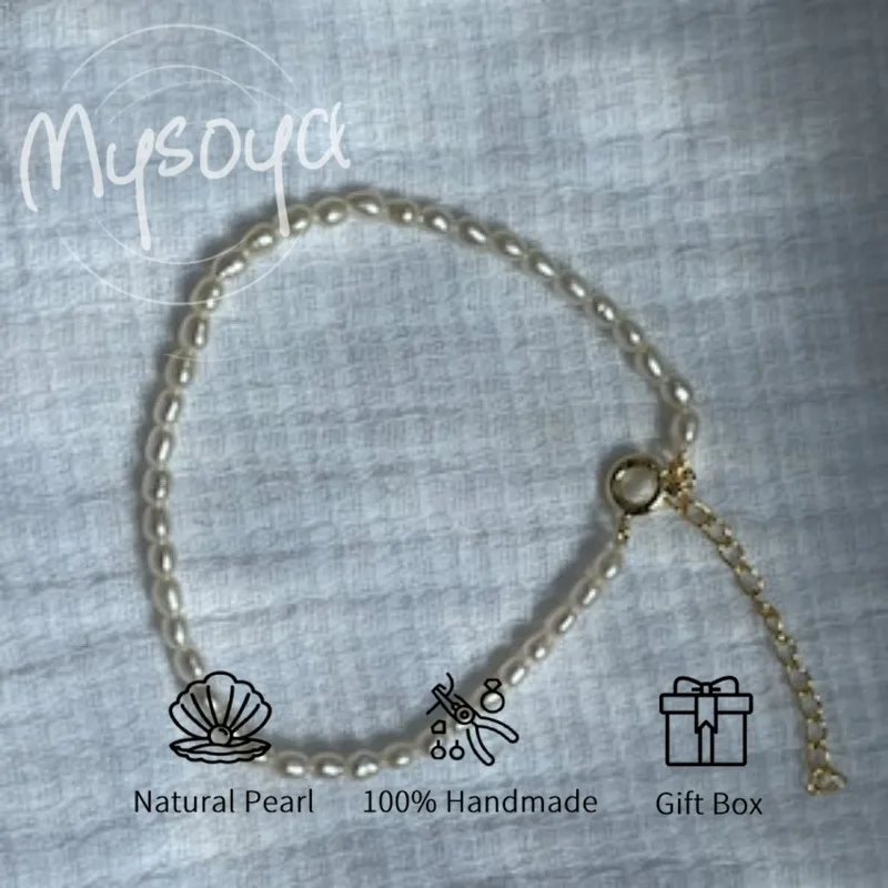 

MYSOYA White Rice-shaped Freshwater Pearl Bracelet 4-5mm With Gift Box For Her/Him Birthday/Wedding/Christmas/New Year Gift