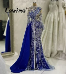 Royal Blue Arabic Dubai Evening Dresses Women Aso Ebi Crystals Mermaid Prom Dress Sequined Formal Party Second Reception Dresses