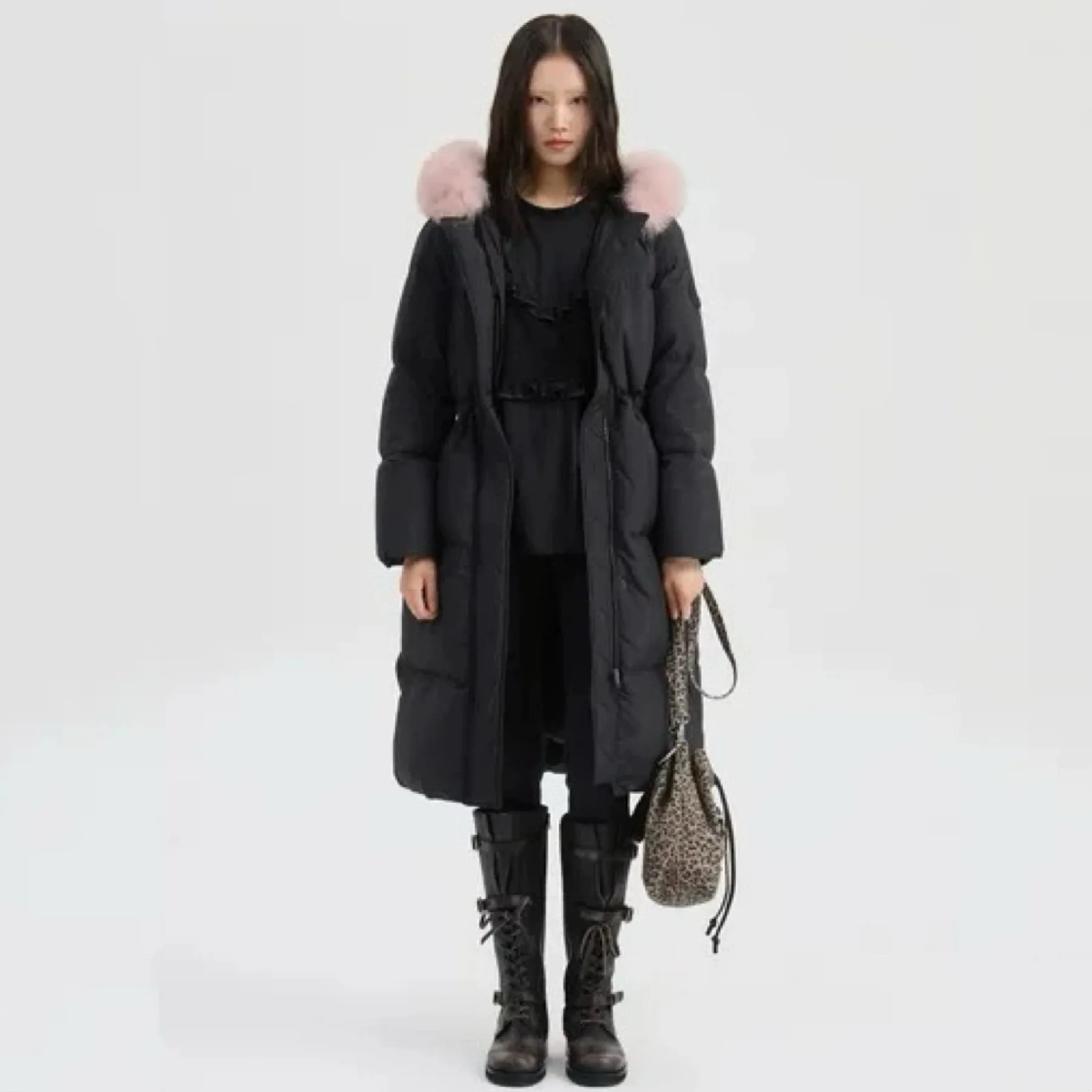 

Универсальная женская зимняя куртка Ele Long с отстегивающимся меховым воротником, прямым кроем и поясом на талии для повседневной носки