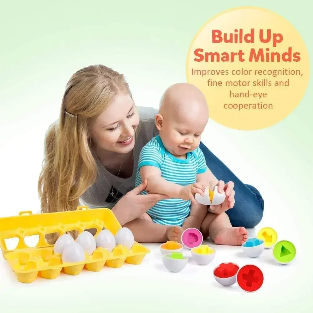 6/12 Eggs Puzzle Shape Matching Toys Baby Learning Education Math Toy Smart Plastic Screw nut Building Blocks For Children