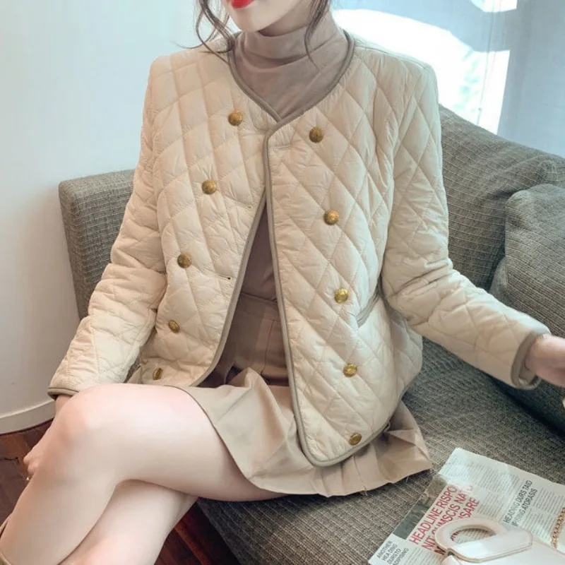 Argyle Cotton-padded Clothes Female Fall and Winter Clothing New Style Fashion Western Style Short Cotton Jacket Coat Warm