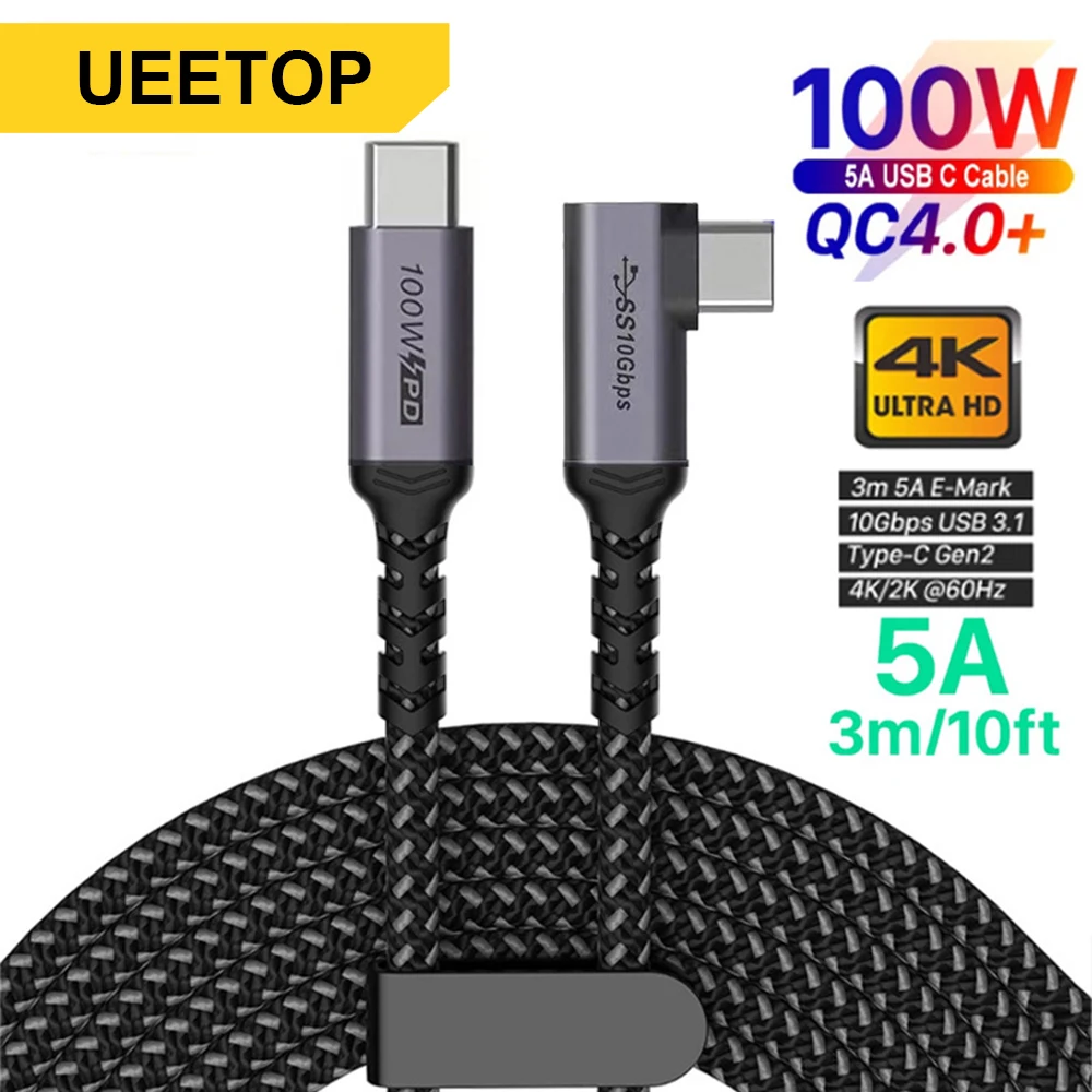 

UEETOP USB C к USB Type C 3.1 Gen2 10Gbps 4K@60Hz кабель PD100W 5A быстрая зарядка кабель для MacBook Pro Steam Deck Samsung S23