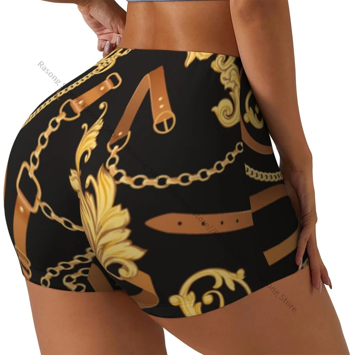 

Шорты для йоги, модные цепочки, ремни и ремни, фон в стиле барокко, женские байкерские плотные эластичные спортивные леггинсы для тренировок, спортивная одежда