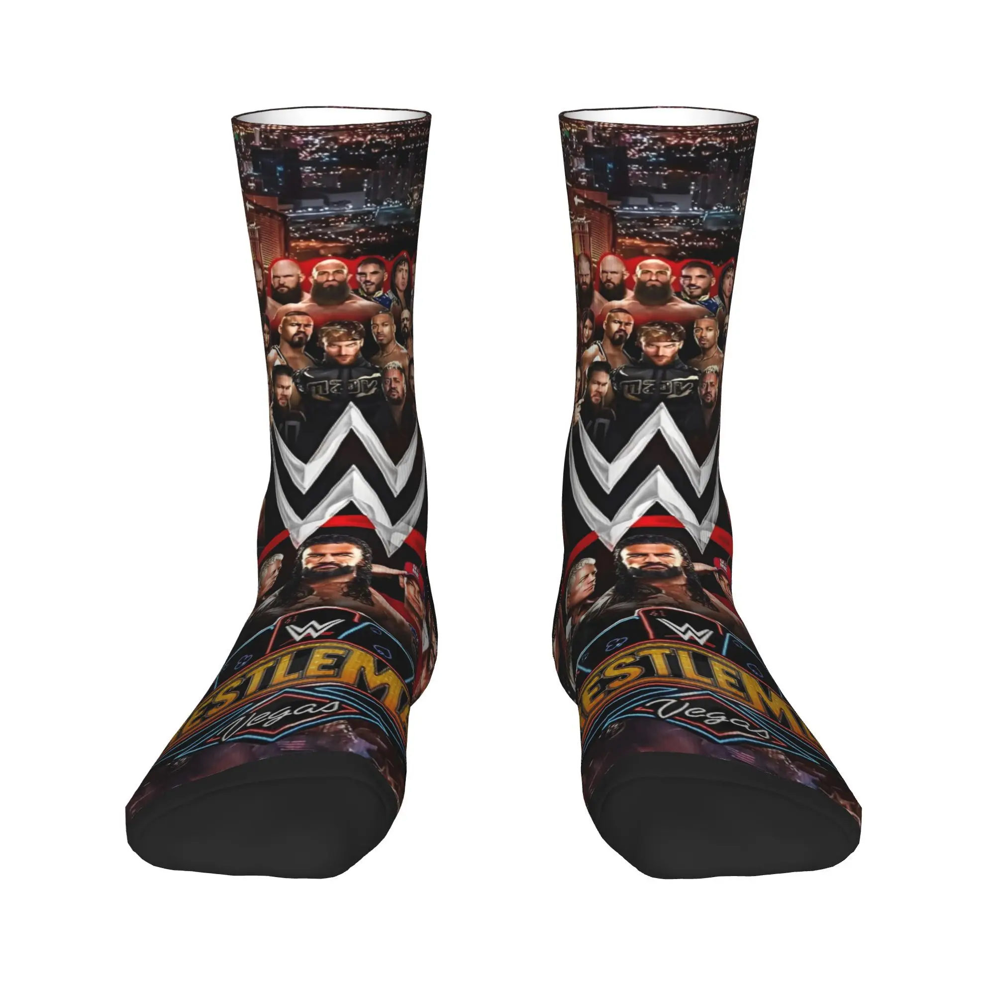 ユニセックス男性靴下レスルマニアレスリングストッキング滑り止めソフト通気性靴下秋かわいいグラフィックサイクリングソックス