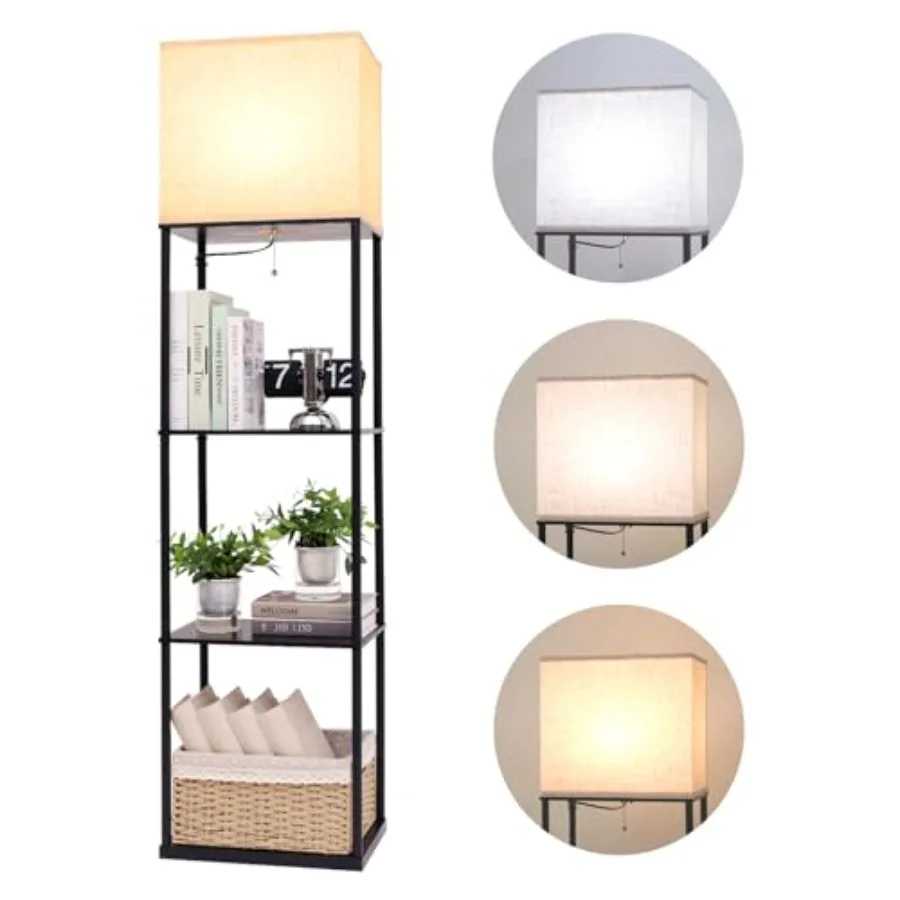 

Floor Lamp with Shelves, Large Size Rectangle Standing Lamp with 3 Color Temperature Bulb, Corner Display Bookshelf Lamp for Li