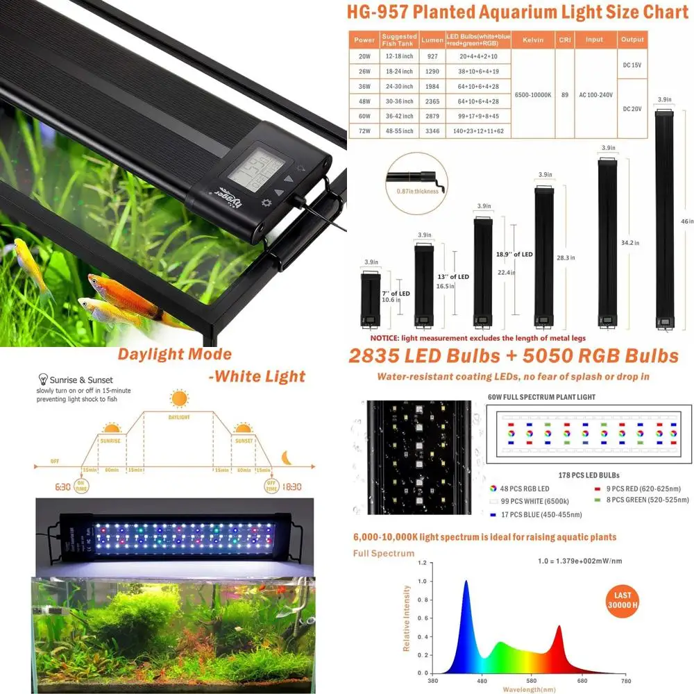 

Dimmable 7-Color Spectrum LED Aquarium Light for 36-42 Inch Tanks, Freshwater Planted Tank, Built-in Timer & Sunset Feature