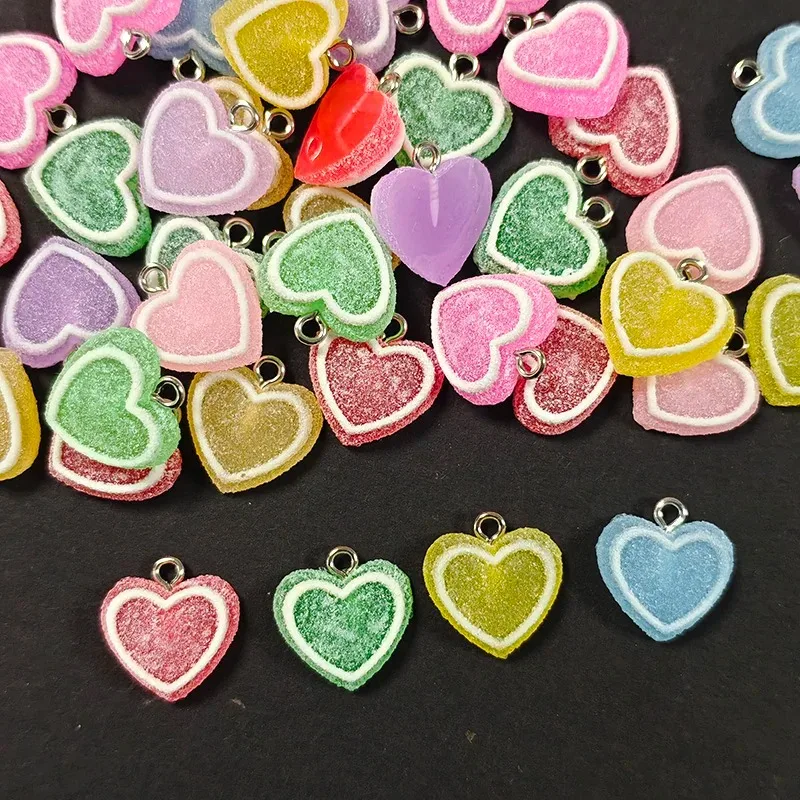 10 Pieces Lovely Sweet Heart Gummy Resin Pendants Multicolor Candy Heart Charms Handmade Accessories for Keyring Earring