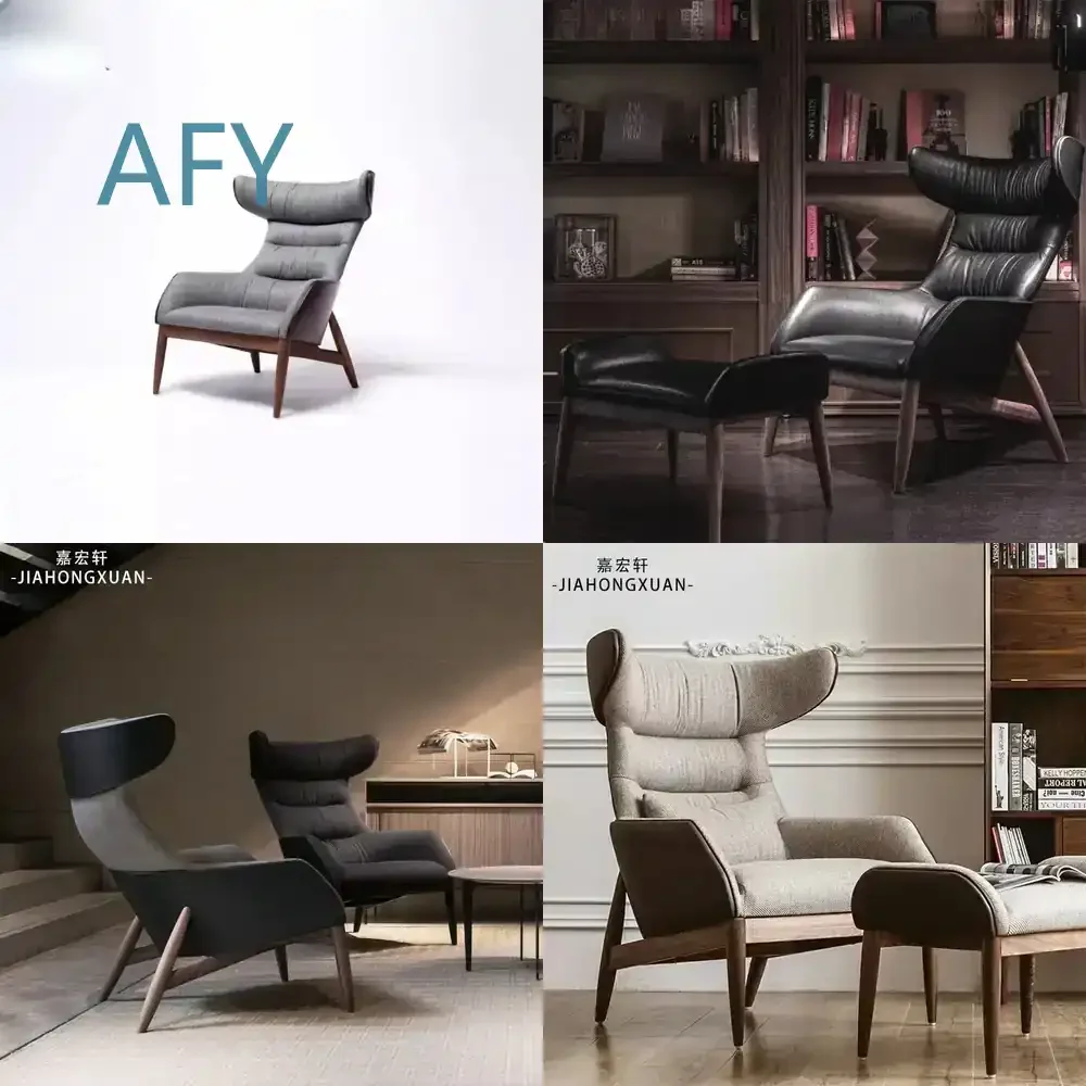 Designer Single Sofa Chair for Model House Sales Office with Solid Wood Feet High Back Reception Chair for Modern Living Room