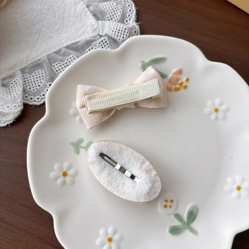 

New Korean Beige Plaid Bow Hair Clip Sweet Versatile Side Bangs Hair Clasp Girl BB Clip Accessories Hair Pin