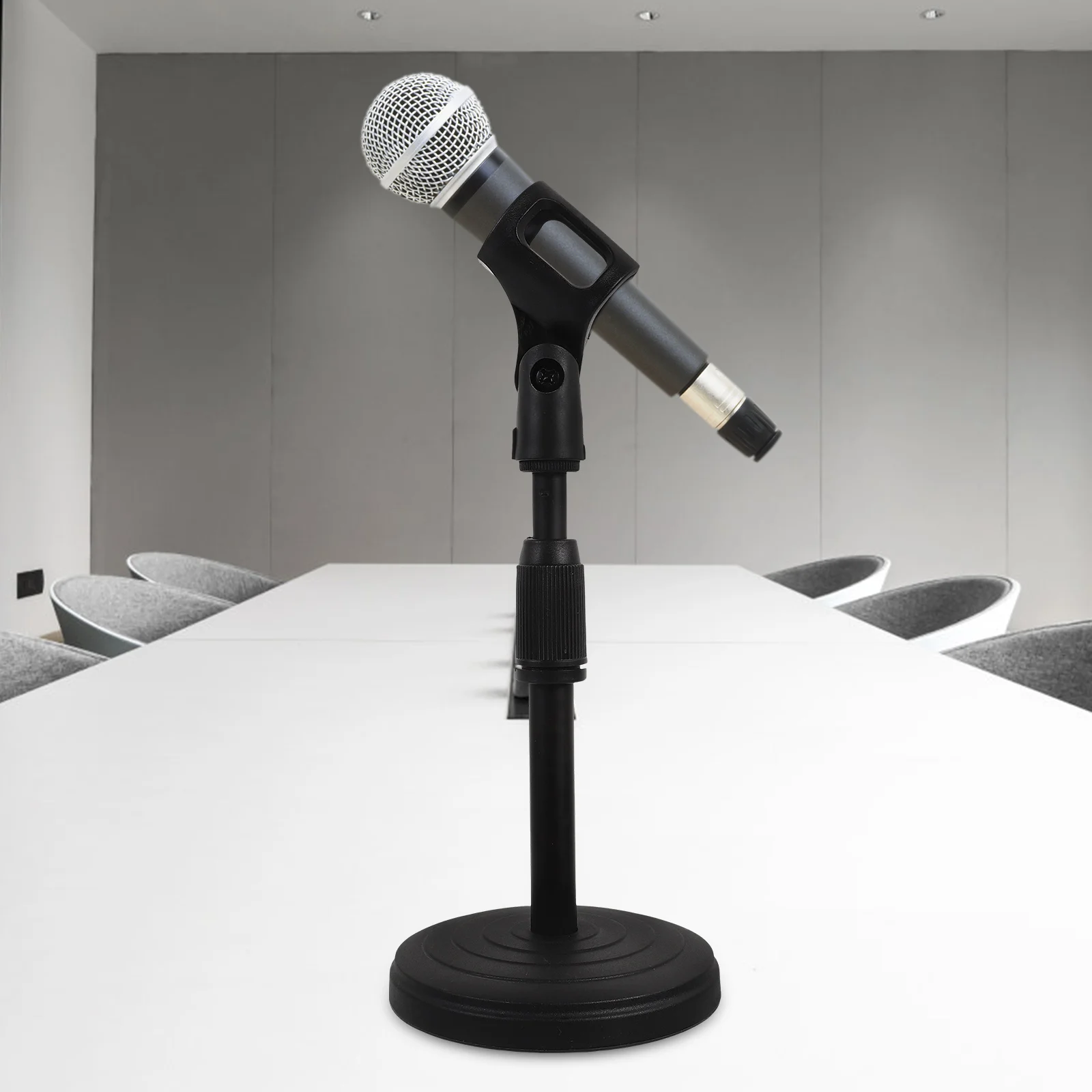 

Desktop Microphone Stand Round Base Adjustable Height Plastic Material Stable Support Live Chat Recording Conference Speech