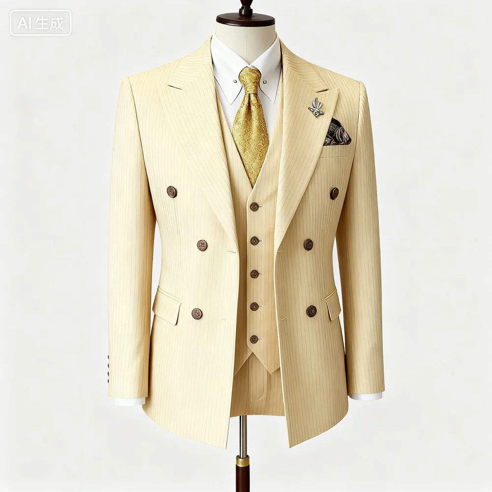 

Men's Tuxedo Double Breasted Elegant Formal Smoking Suit for Wedding And Social Occasions High Quality Groomsmen Attire