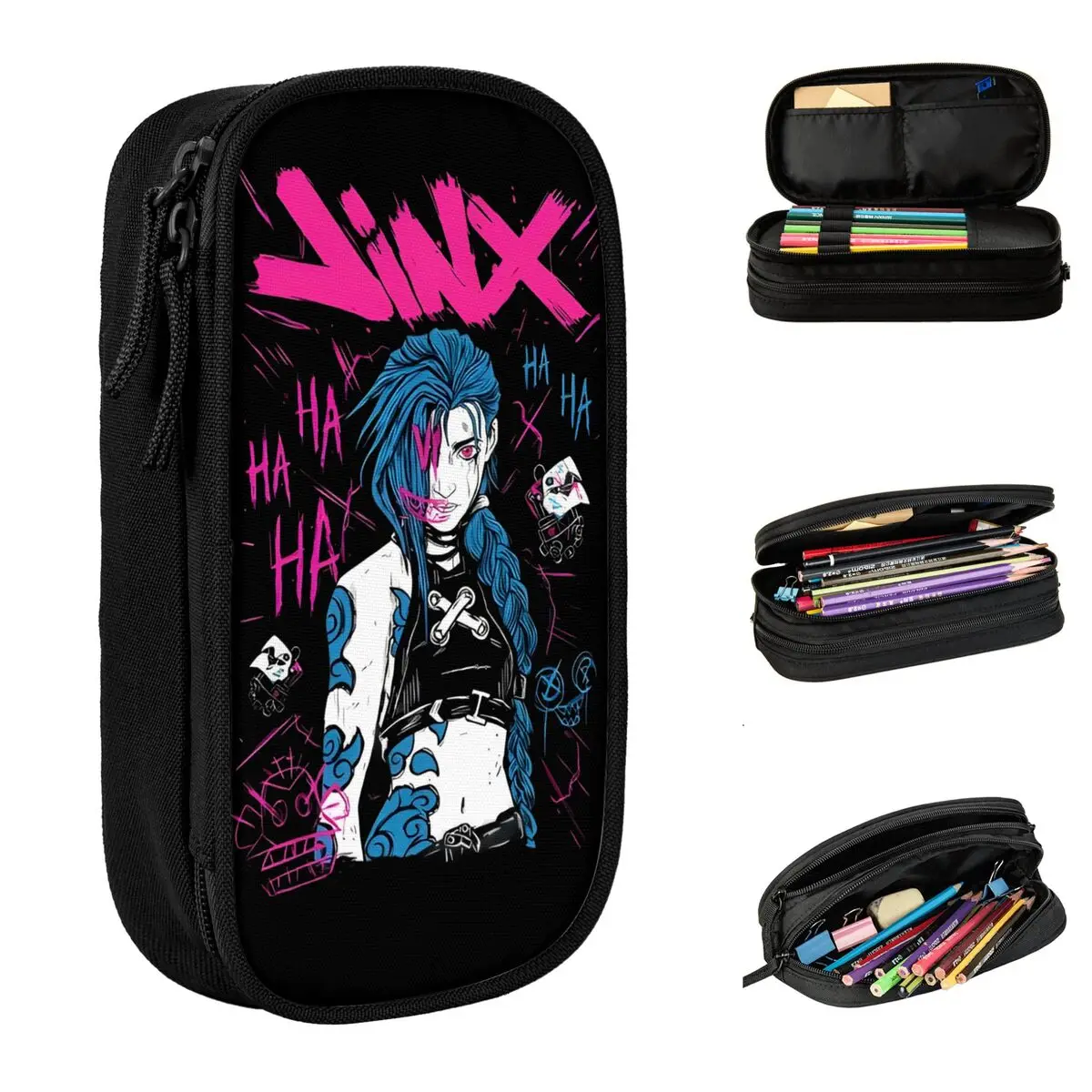 Jinx Arcane Pencil Case Fun League Battle Game Legends Pen Bags Kids Large Storage Office Zipper Pencil Pouch