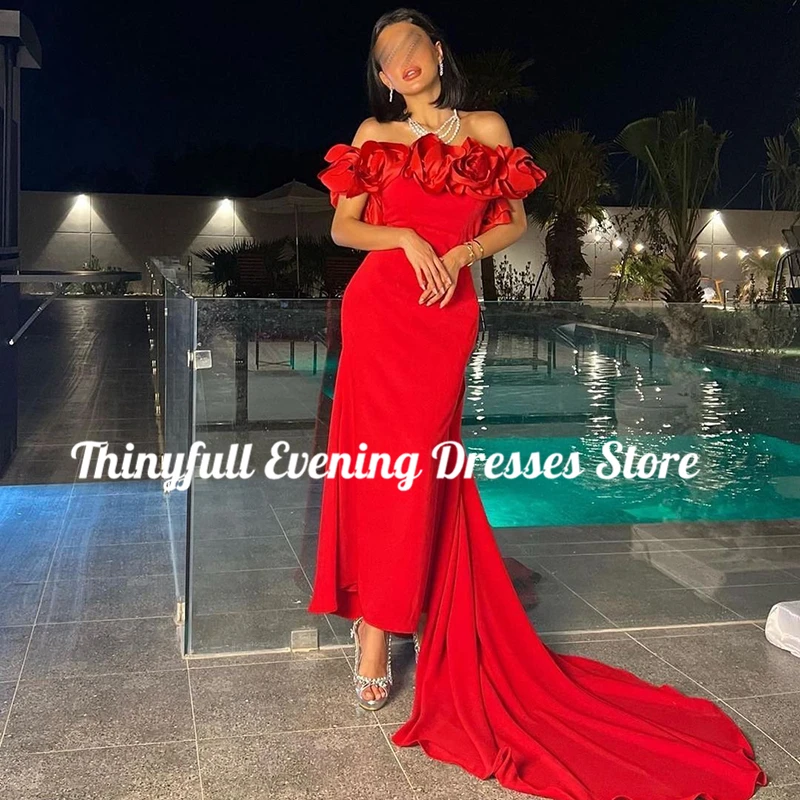 Thinyfull Formal Mermaid Prom Evening Dresses Red Off The Shoulder Night Dress 2024 Saudi Arabia Cocktail Party Gowns Plus Size