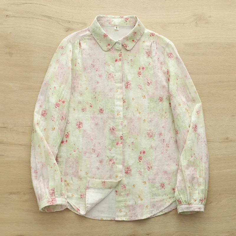 ใหม่2025ฤดูใบไม้ร่วงเส้นด้ายฝ้ายเสื้อแขนยาวผู้หญิงTurn-Down Collarพิมพ์, Moriสาวอเนกประสงค์เดินทางเสื้อหลวมt57047CC