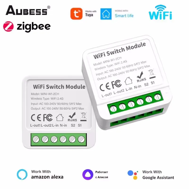 Tuya Zigbee WIFI Smart Switch Module 1/2/3/4 Gang 2 Way Control Switches Breaker Mini DIY Relay Smart Life For Alexa Google Home