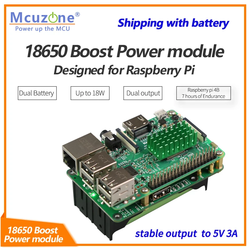 

18650 charge and boost PowerBank for Raspberry Pi Dual output up to 5V3A WS2812 Radar 4G LTE steering engine UPS