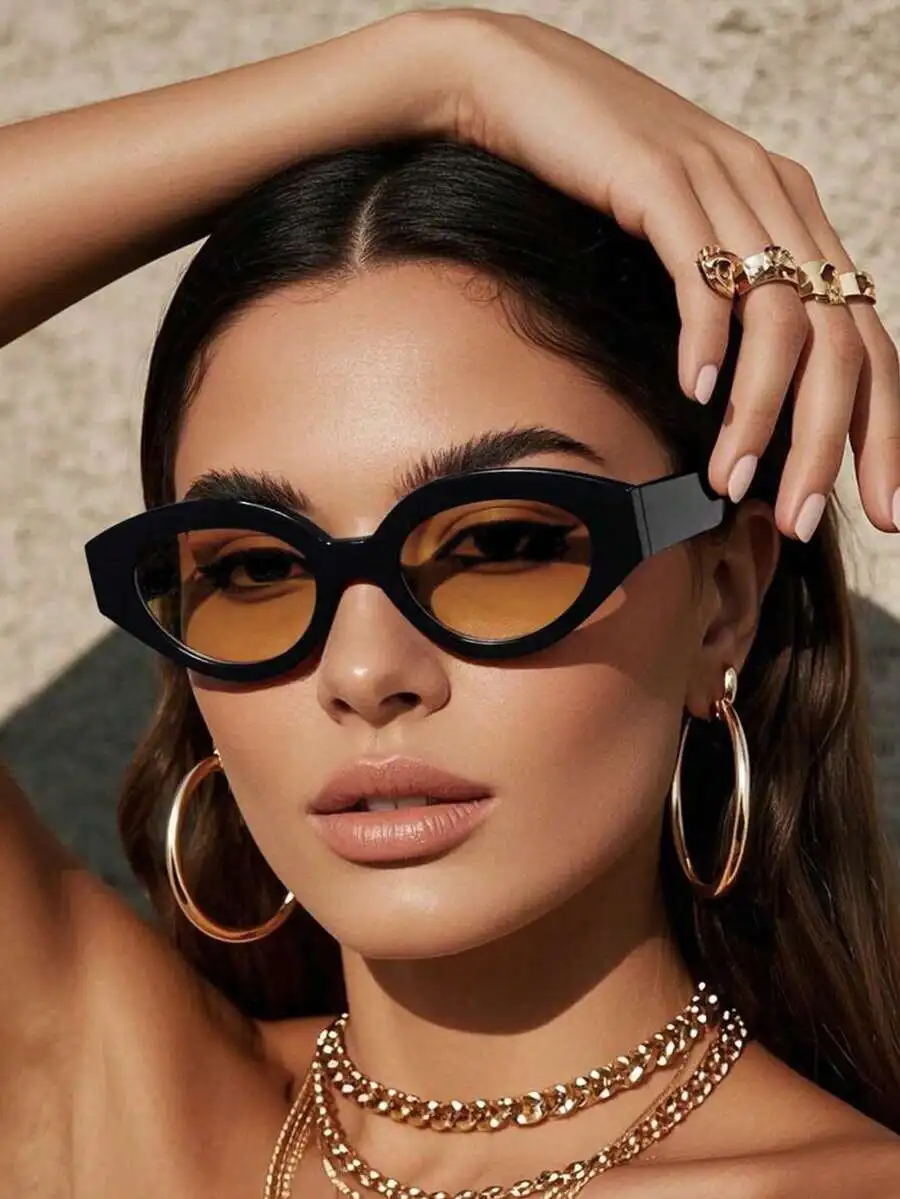 

Women Acrylic Retro Oval Black Sunglasses For Summer Beach Vacation Outdoor Travel