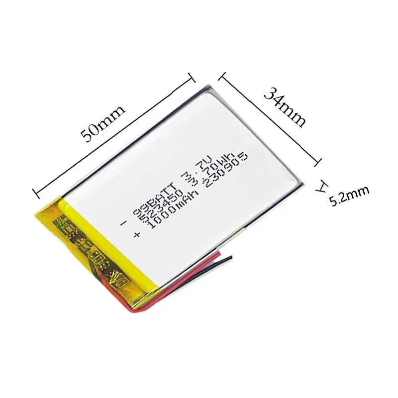 1-6pcs 1000mAh 523450 3.7V Polymer Lithium Rechargeable Battery Li-ion Battery For Smart Phone DVD MP3 MP4 Led Lamp