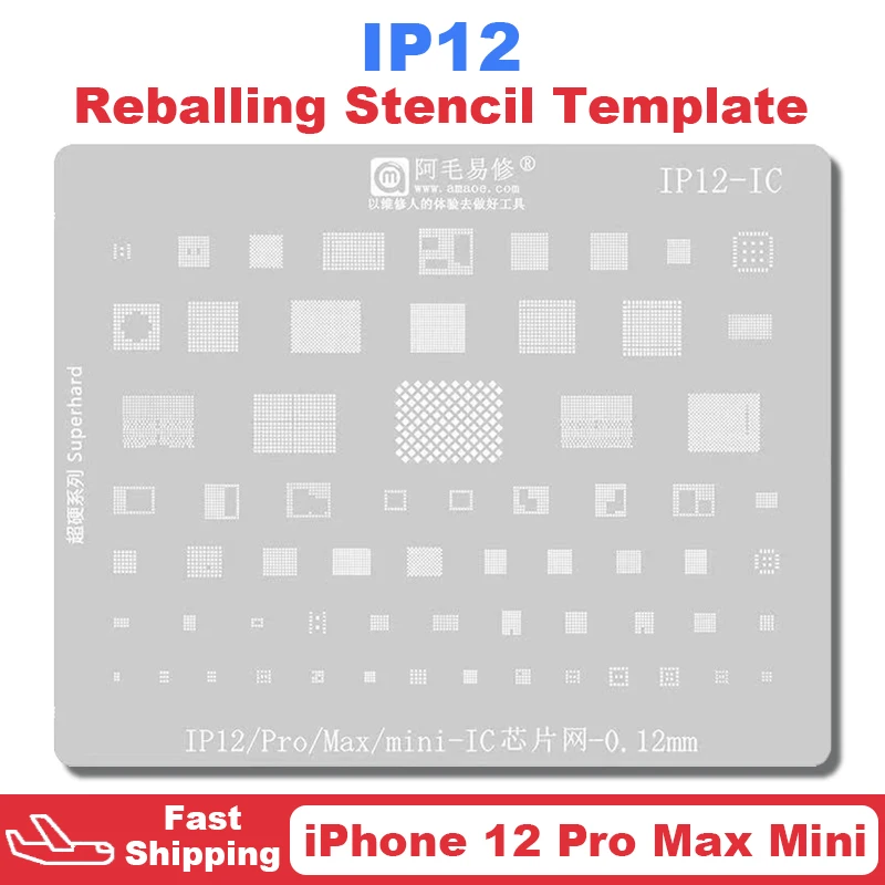 Amaoe BGA For IPhone 12 Pro Max Mini A14 CPU Reballing Stencil Template Power IC Chip Tin Planting Soldering Net Repair Tools