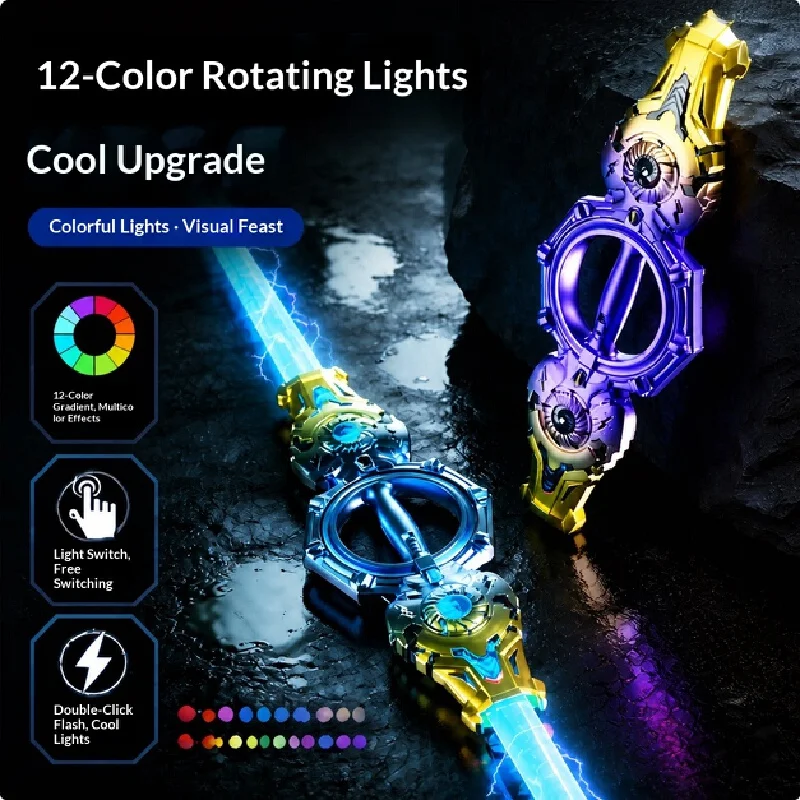 Retractable Double Headed Rotating Laser Sword 12 Color Changing Glowing Led Light Up For Cosplay Outdoor Party Collectible Toy