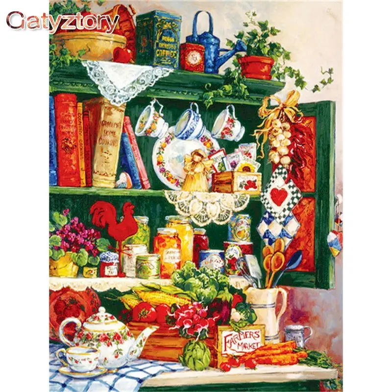 

GATYZTORY Frame Painting By Number Tableware Scenery Drawing On Canvas Wall Art Handpainted Picture By Numbers Home Decoration