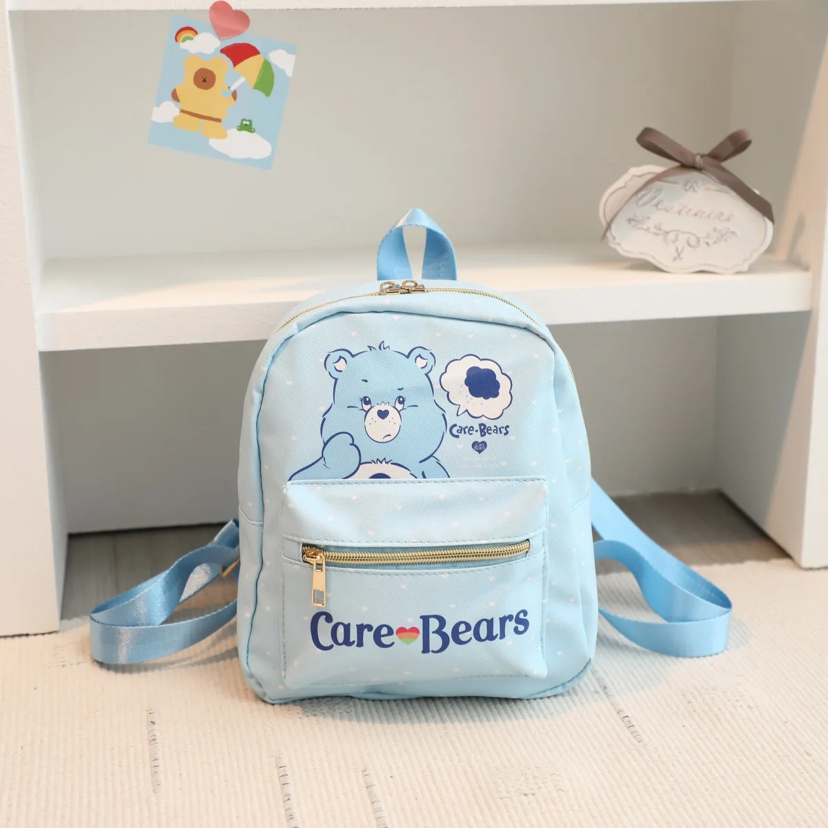 Girl\'s Heart Leisure Versatile Small Book Bag Rainbow Love Little Bear Children\'s Shoulder Leather Print Waterproof