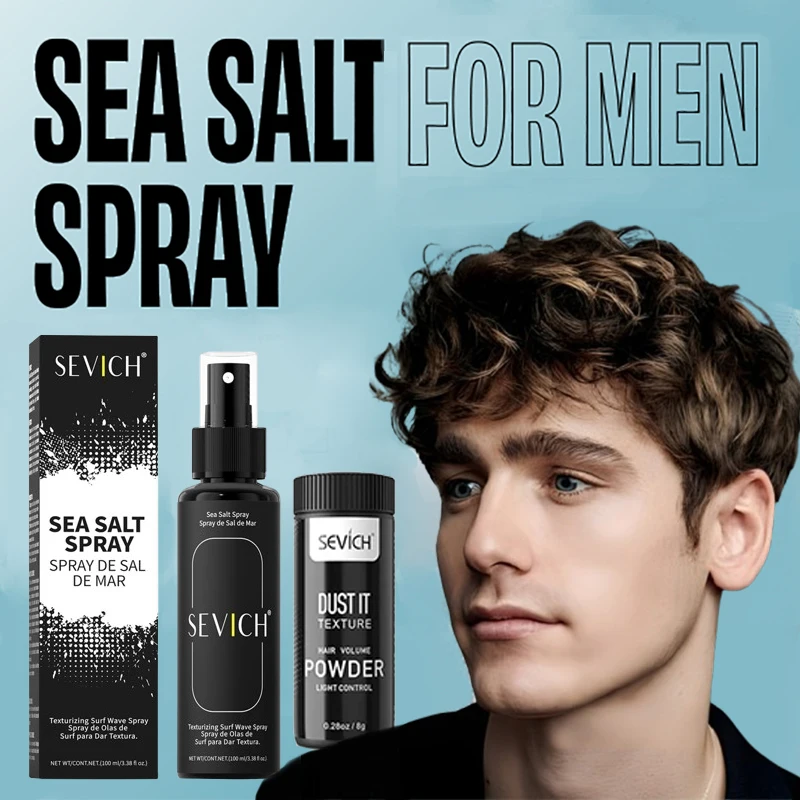 Sevich Sea Salt Spray For Men Beach Waves Spray Powder Set Hair Texturizer 100ml Heatless Volume Hair Volumizing Sea Salt Spray